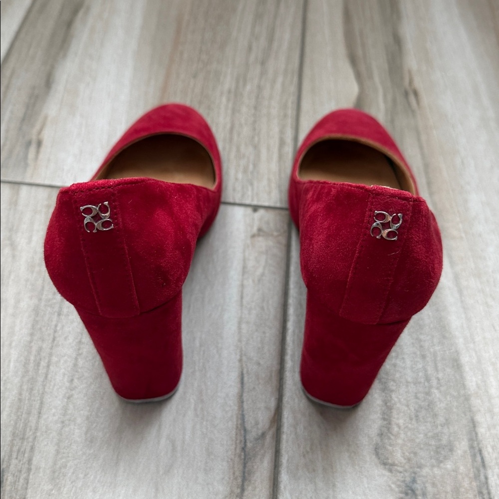 Coach Red Suede Round-Toe Block Heel Pumps - Picture 2 of 5